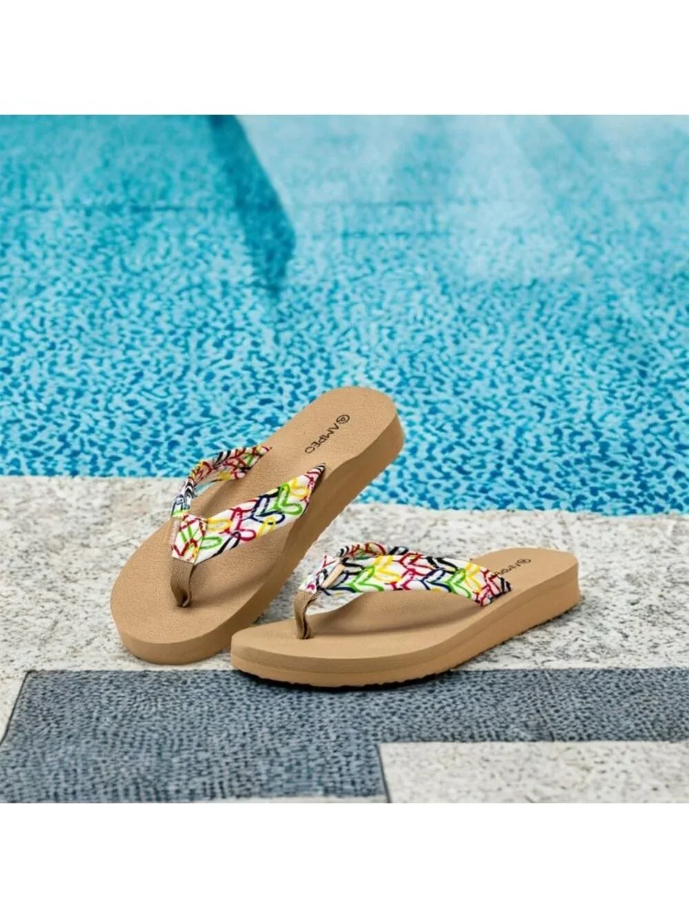 Women's Floral Heart White Comfortable Flip Flops Summer Beach Thong Sandals